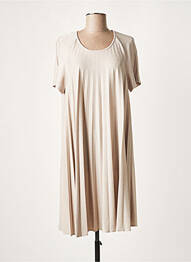 Robe mi-longue fermeture zippée au dos manches courtes beige LAUREN VIDAL femme