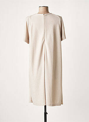 Robe mi-longue fermeture zippée au dos manches courtes beige LAUREN VIDAL femme
