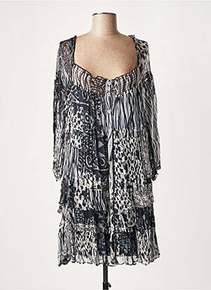Robe courte coupe fluide manches longues bleu LAUREN VIDAL femme