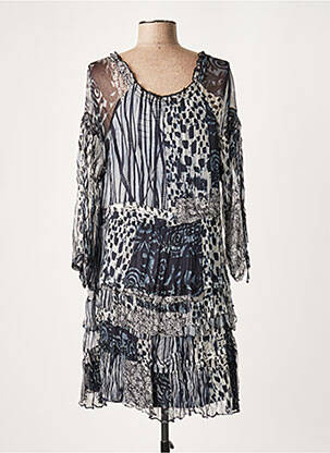 Robe courte coupe fluide manches longues bleu LAUREN VIDAL femme