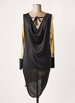 Robe mi-longue coupe fluide manches longues noir LAUREN VIDAL femme