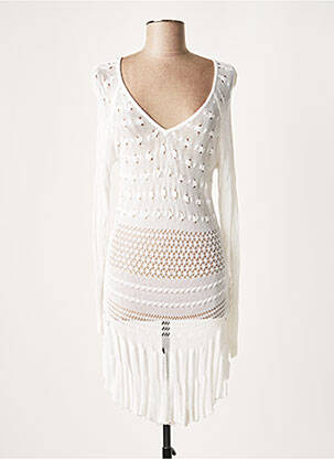 Robe mi-longue manches longues manches longues blanc LAUREN VIDAL femme