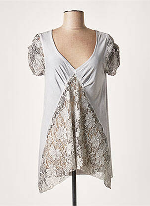 Tunique manches courtes col v gris LAUREN VIDAL femme