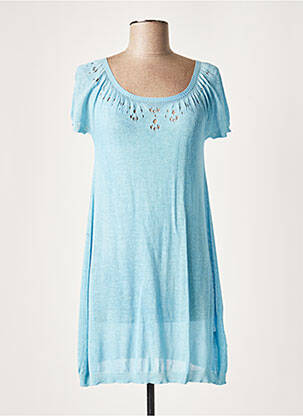 Robe pull col rond manches courtes bleu LAUREN VIDAL femme