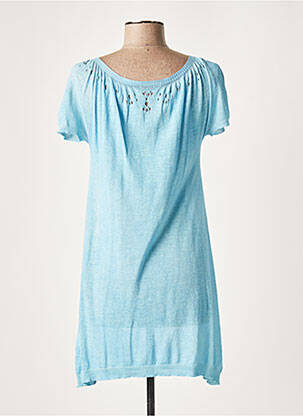 Robe pull col rond manches courtes bleu LAUREN VIDAL femme