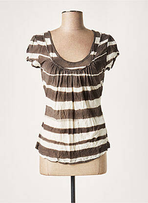 Top stretch manches courtes marron LAUREN VIDAL femme