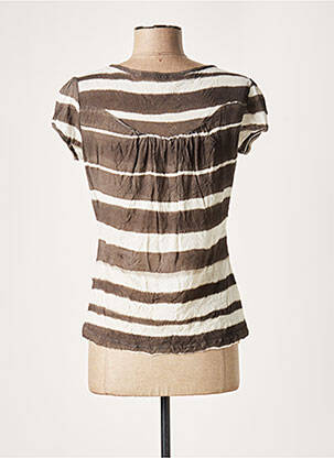 Top stretch manches courtes marron LAUREN VIDAL femme