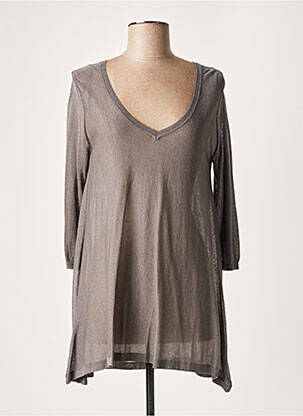 Pull tunique stretch manches 3/4 gris LAUREN VIDAL femme