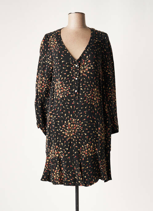 Robe courte imprimé fleurs manches longues noir LAUREN VIDAL femme