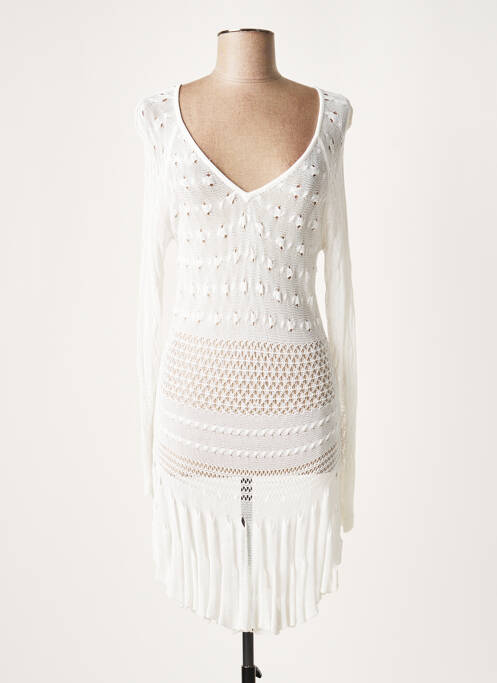 Robe mi-longue manches longues manches longues blanc LAUREN VIDAL femme