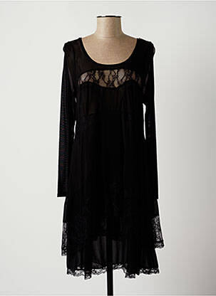 Robe mi-longue coupe fluide manches longues noir LAUREN VIDAL femme