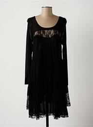 Robe mi-longue coupe fluide manches longues noir LAUREN VIDAL femme