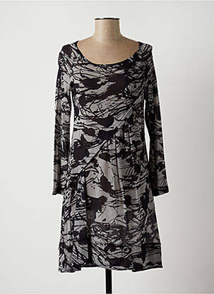 Robe mi-longue imprimé fantaisie manches longues gris LAUREN VIDAL femme