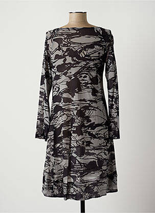 Robe mi-longue imprimé fantaisie manches longues gris LAUREN VIDAL femme
