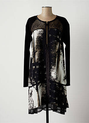 Robe mi-longue imprimé fantaisie manches longues noir LAUREN VIDAL femme
