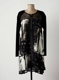 Robe mi-longue imprimé fantaisie manches longues noir LAUREN VIDAL femme