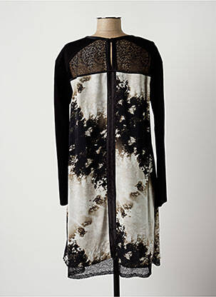 Robe mi-longue imprimé fantaisie manches longues noir LAUREN VIDAL femme