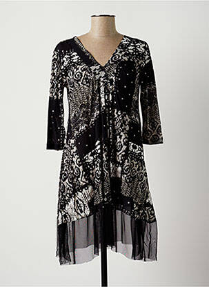 Robe mi-longue coupe fluide manches 3/4 noir LAUREN VIDAL femme