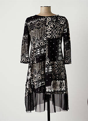 Robe mi-longue coupe fluide manches 3/4 noir LAUREN VIDAL femme