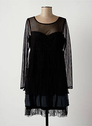 Robe courte coupe évasée manches longues noir LAUREN VIDAL femme
