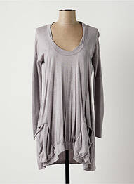 Pull tunique tissage chiné manches longues gris LAUREN VIDAL femme