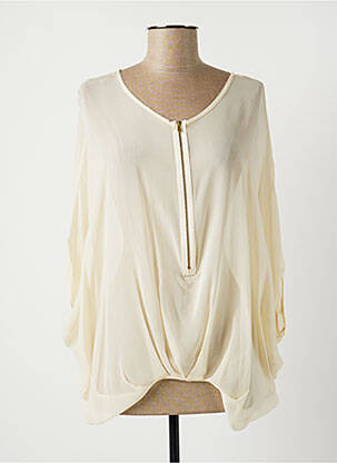 Blouse légère et transparente manches 3/4 beige LAUREN VIDAL femme