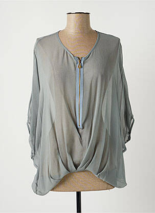 Blouse légère et transparente manches 3/4 bleu LAUREN VIDAL femme