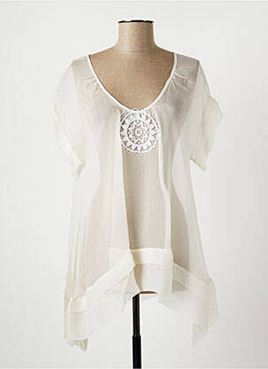 Tunique manches courtes tissage crêpe blanc LAUREN VIDAL femme