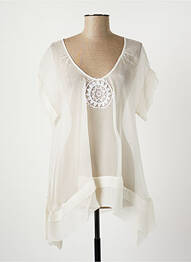 Tunique manches courtes tissage crêpe blanc LAUREN VIDAL femme