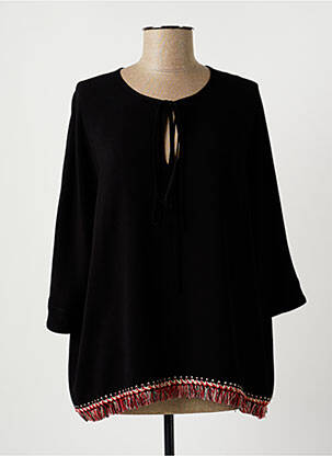 Blouse col rond manches 3/4 noir LAUREN VIDAL femme