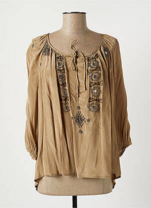 Blouse col rond manches 3/4 beige LAUREN VIDAL femme