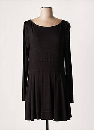 Robe courte coupe évasée manches longues noir LAUREN VIDAL femme
