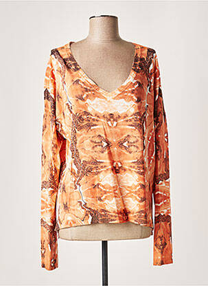 Pull col v manches longues orange LAUREN VIDAL femme