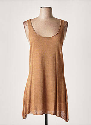 Pull tunique tissage lainage sans manche marron LAUREN VIDAL femme