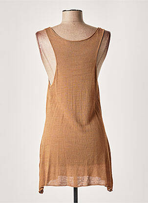 Pull tunique tissage lainage sans manche marron LAUREN VIDAL femme