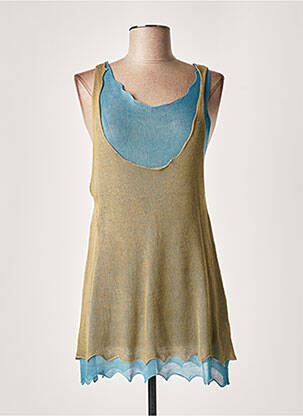 Pull tunique tissage lainage sans manche vert LAUREN VIDAL femme