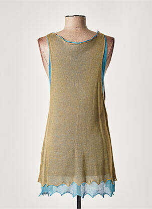 Pull tunique tissage lainage sans manche vert LAUREN VIDAL femme