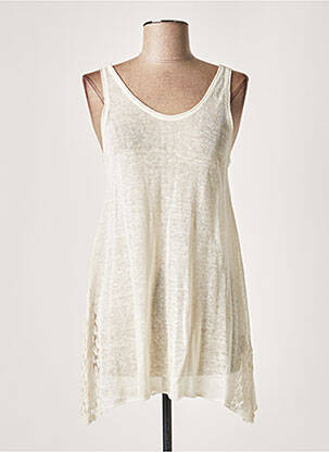 Pull tunique tissage lainage sans manche beige LAUREN VIDAL femme