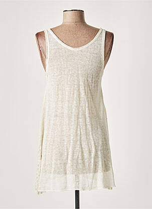 Pull tunique tissage lainage sans manche beige LAUREN VIDAL femme