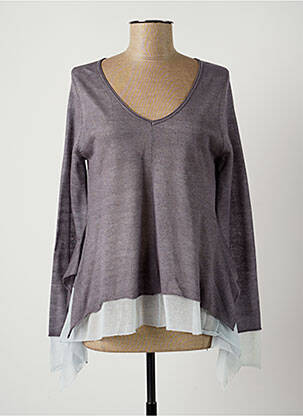 Pull col v manches longues gris LAUREN VIDAL femme