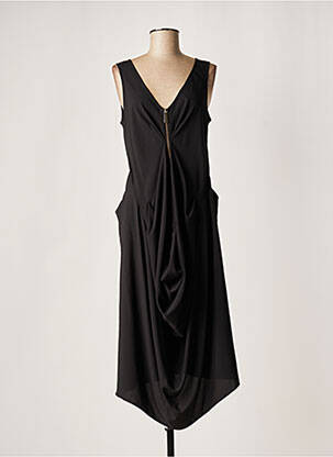Robe longue tissage crêpe sans manche noir LAUREN VIDAL femme