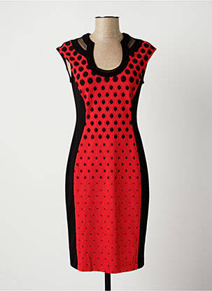 Robe mi-longue imprimé fantaisie manches courtes rouge JOSEPH RIBKOFF femme