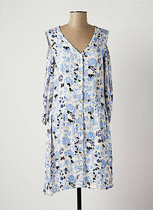 Robe mi-longue imprimé fleurs manches longues bleu TERRE DE FÉES femme