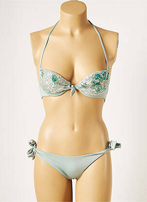 Maillot de bain 2 pièces stretch haut soutien-gorge push-up vert GENIUS femme