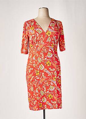 Robe mi-longue imprimé fleurs manches courtes orange 7 SEASONS femme