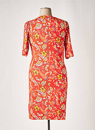 Robe mi-longue imprimé fleurs manches courtes orange 7 SEASONS femme