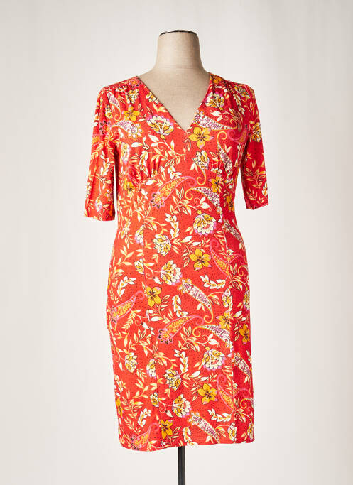 Robe mi-longue imprimé fleurs manches courtes orange 7 SEASONS femme
