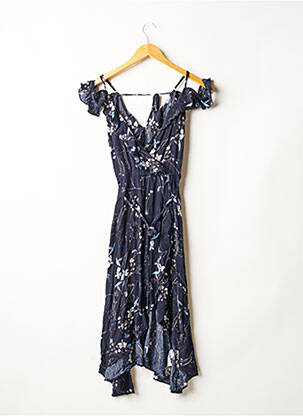 Robe mi-longue imprimé fleurs manches courtes bleu DEBY DEBO femme