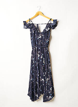 Robe mi-longue imprimé fleurs manches courtes bleu DEBY DEBO femme