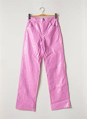 Pantalon droit fermeture zippée sous rabat boutonné taille normale rose BERSHKA femme